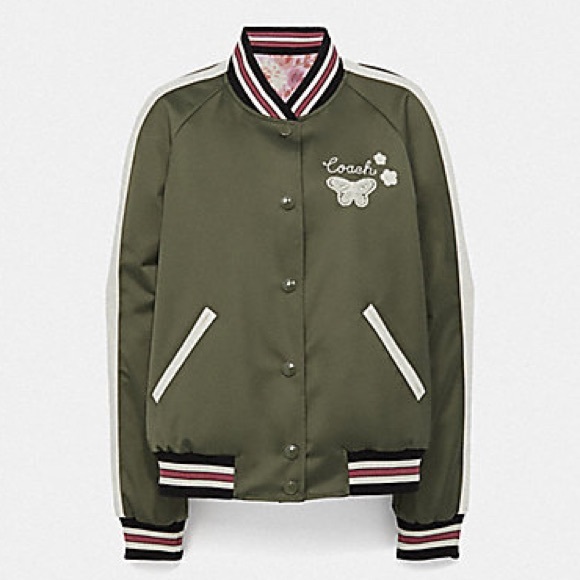 NWT COACH PINK FLORAL/FADED GREEN SOUVENIR REVERSIBLE JACKET IN X-SMALL - Picture 3 of 9